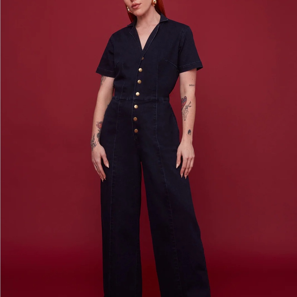 NWT Mixed By Nasrin Midnight Denim Jumpsuit Size XS